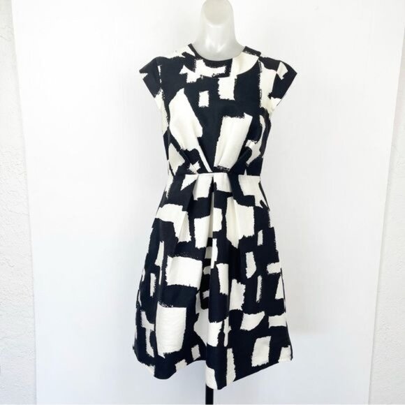 KATE SPADE MARIELLA DRESS SILK BLEND BLACK AND WHITE PRINT 2 - Picture 2 of 15
